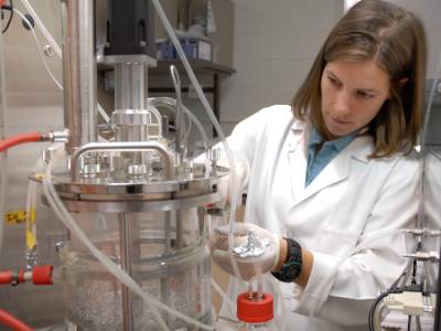 Image of graduate researcher in the lab.