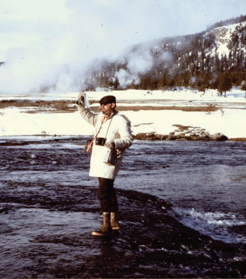 Photo of Thomas Brock at Yellowstone Park.