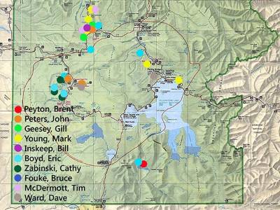 Image of the map where TBI researchers sample within Yellowstone National Park