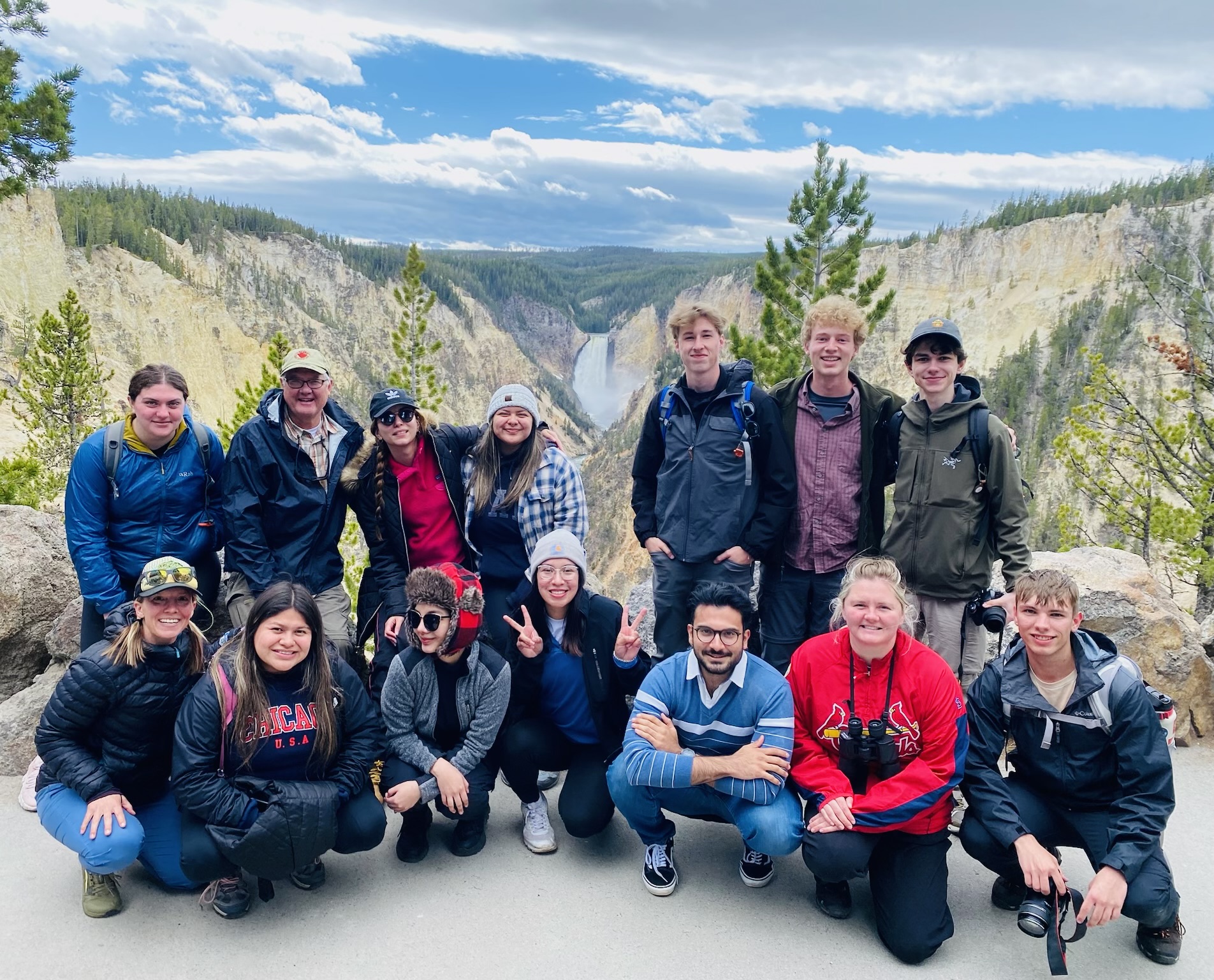 REU students pose for a group photo at Artists Point in Yellowstone National Park.